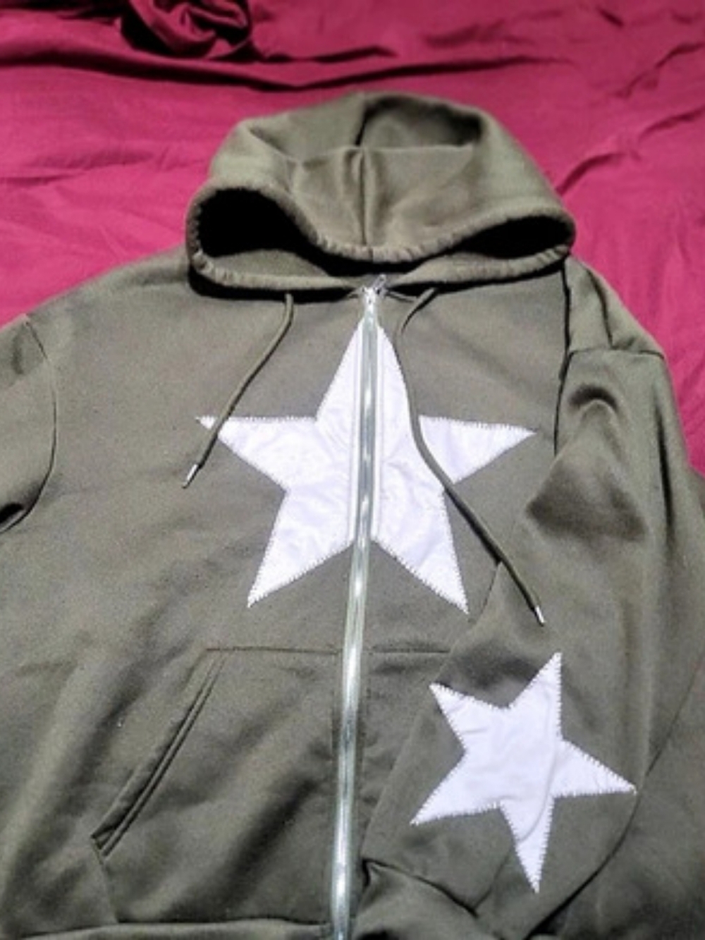 Star Zip Hoodie in Green & White Like New